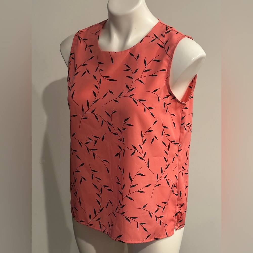 Notations Coral Sleeveless Camisole with Black Leaf Print